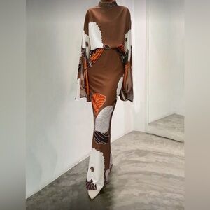 Floral Brown and Orange Kimono Skirt set